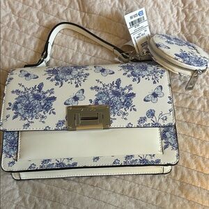 Floral White and Blue Handbag